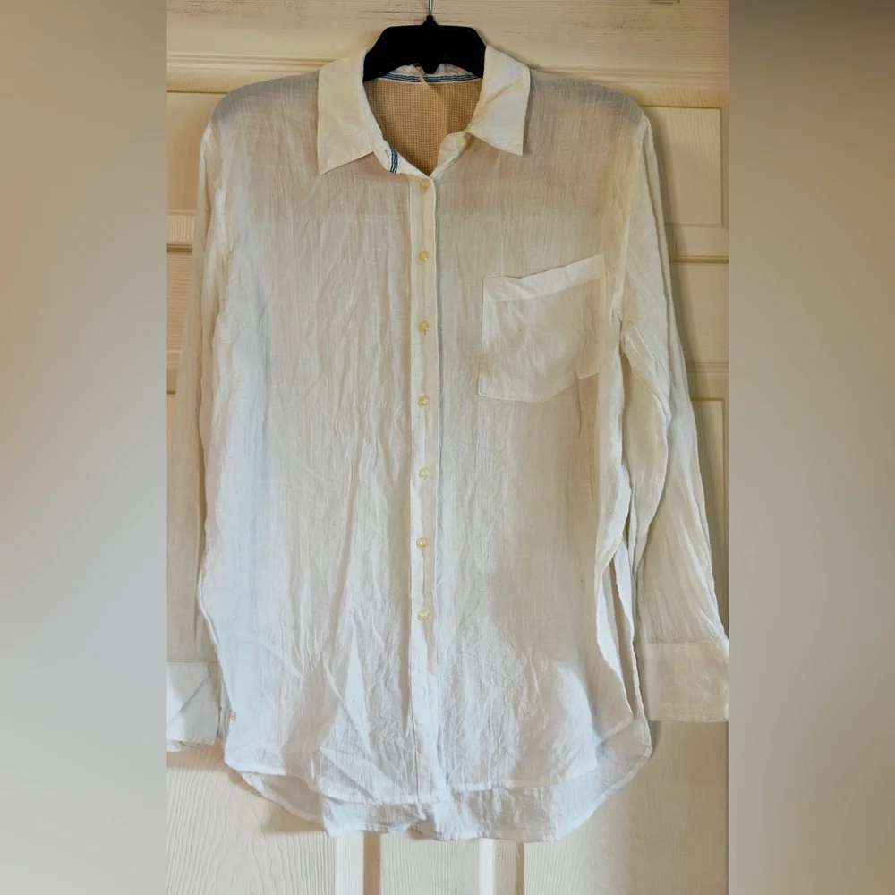 EUC Free People Women's‎ Sheer- Cream Casual Button Down Shirt Size M